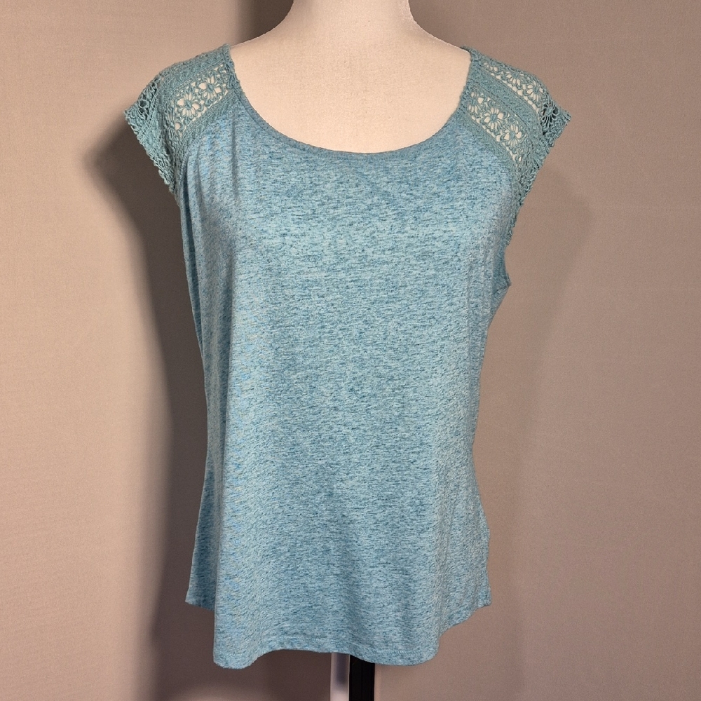 Sonoma Women's Turquoise Lace Sleeveless Top - Sz. L